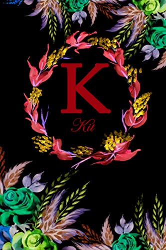 K: Kit: Kit Monogrammed Personalised Custom Name Daily Planner / Organiser / To Do List - 6x9 - Letter K Monogram - Black Floral Water Colour Theme