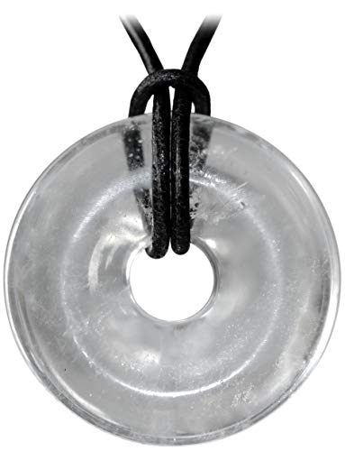 Kaltner Präsente - Cadena de piel unisex con colgante de donut de cristal de roca (diámetro de 30 mm)