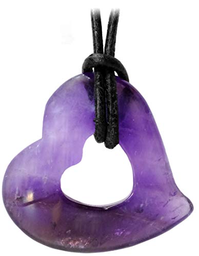 Kaltner Präsente Idea de regalo collar de cuero para hombre y mujer con colgante de corazón de piedra preciosa amatista diámetro 30 mm