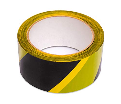 Keephot Cinta adhesiva de seguridad para suelo (48 mm x 66 metros) para marcar zonas peligrosas y aplicar distancia segura, 2 pulgadas de ancho x 72 años de largo, amarillo y negro