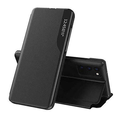 KERUN Funda para Protectora Xiaomi Redmi Note 10 Pro, Funda Protectora de Espejo con Función de Sueño Inteligente, Dar la Vuelta Plegable de Concha Funda de Cuero para Teléfono. Negro