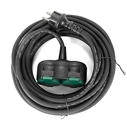 KF - Cable alargador para exteriores (2 enchufes Schuko, IP44, H07RN-F3G, 1,5 mm², cable de 5 m), color negro