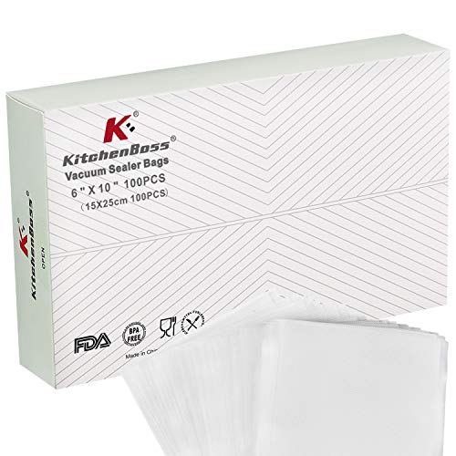 KitchenBoss Bolsas de Vacío,100 Unidades 15x25cm,Bolso en Relieve para la Conservación de Alimentos y Cocción al Vacío,Aprobación de la BPA Free KitchenBoss Bolsas de Vacío,100 Unidades 15x25cm,Bolso en Relieve para la Conservación de Alimentos y Cocción al Vacío,Aprobación de la BPA Free