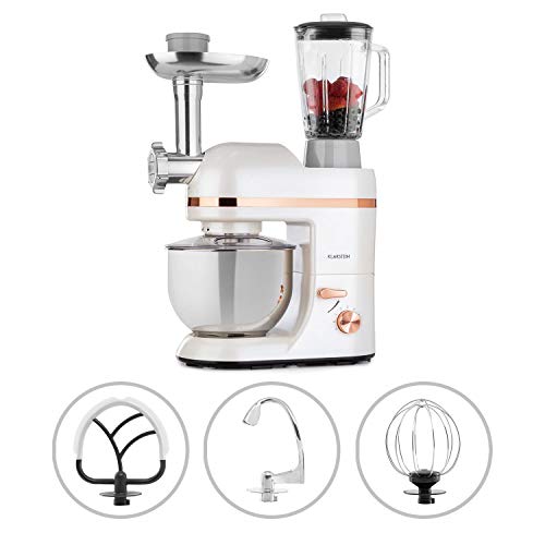 Klarstein Lucia Elegance - Robot de cocina multifunción, Potencia 1300 W, Recipiente de acero inoxidable con 5 L de capacidad, 6 niveles, 3 accesorios de mezcla, Protector contra salpicaduras, Blanco Klarstein Lucia Elegance - Robot de cocina multifunción, Potencia 1300 W, Recipiente de acero inoxidable con 5 L de capacidad, 6 niveles, 3 accesorios de mezcla, Protector contra salpicaduras, Blanco