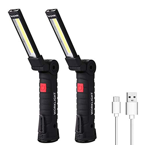 Komake Linterna Taller LED Recargable, 1800 mAh / 360°Rotate / 5 Modos Luz de Trabajo con Base Magnética y Gancho Emergencia, Reparación Automóviles, Luz de Emergencia Al Aire Libre (2PCS, Grande)