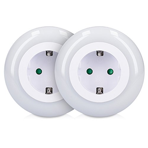 kwmobile 2x Luz nocturna LED con enchufe integrado - Set de 2 luces para habitación de niño con sensor crepuscular - Lámparas con cambio de color