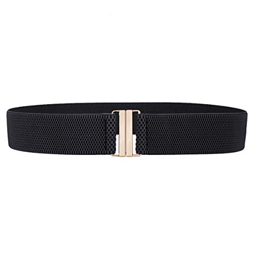 KYEYGWO Cinturón elástico para mujer con hebilla plana, 4 cm de ancho, cinturón elástico para vestidos, vaqueros, pantalones #1-negro & oro Talla única