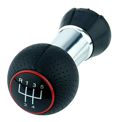 L & P A260 – 4 de 2 piel piel perforado palanca de cambios Palanca Cambios en rojo y negro con 5 velocidades 12 mm Pomo como Plug Play para Notebook
