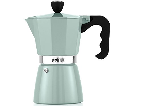 La Cafetiere - Percolador de café espresso clásico (6 tazas), color negro, aluminio, pistacho, 3 tasses