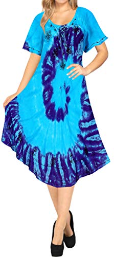 LA LEELA Vestido Corto de la Playa del Tinte del Lazo Bordado de rayón de Las Mujeres ES TAMAÑO: 42 (L) - 46 (XL) Azul_X563 LA LEELA Vestido Corto de la Playa del Tinte del Lazo Bordado de rayón de Las Mujeres ES TAMAÑO: 42 (L) - 46 (XL) Azul_X563