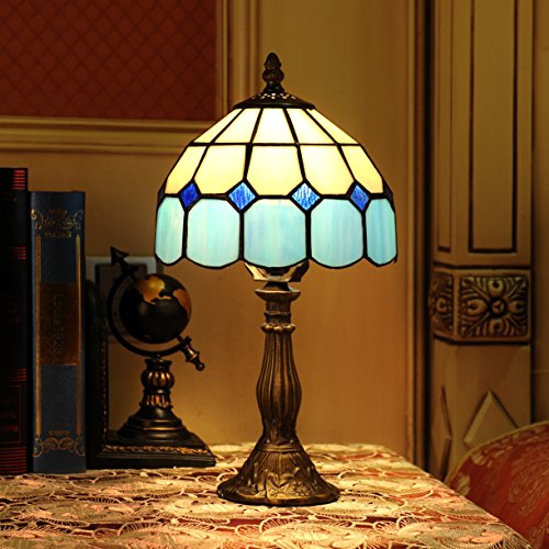 Lámpara del dormitorio Lámpara de cabecera Gweat 8 pulgadas mediterránea del estilo de Tiffany Tabla Ámbar (4 colores para elegir)