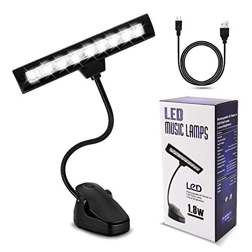 Lámpara para atril con 3 temperaturas de color, 9 modos de iluminación regulables, CeSunlight, perfecta para piano, DJ y artistas, lámpara de pinza para cama, funciona con batería, cable USB incluido.