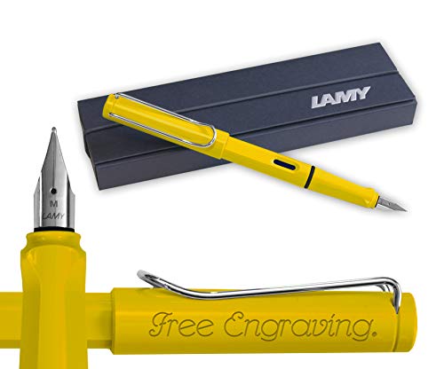 Lamy Safari Yellow pluma estilográfica (punta mediana) – en caja de regalo – grabado gratis