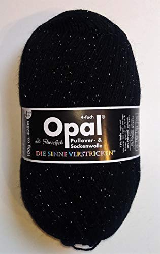 Lana opalina para calcetines, 4 capas, 1 x 100 g, color negro oscuro con efecto plateado