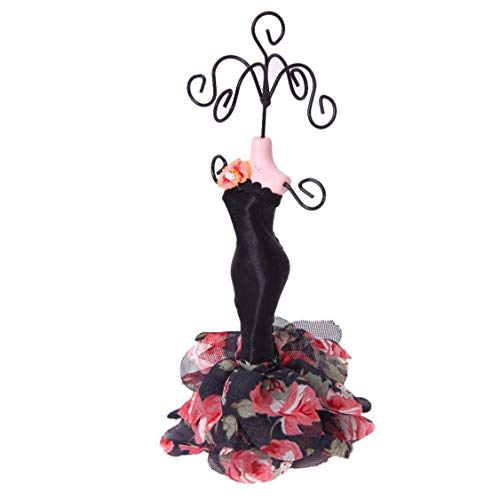 Lankater Mini Vestido De Maniquí Señora Pendiente del Collar Stand De Joyería Sostenedor De La Exhibición Negro