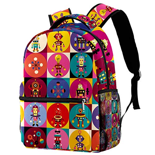 LAZEN Camping Daypack Lightweight Bookbag Cute Robots pattern for Girl Boy College School Travel Printing Backpack