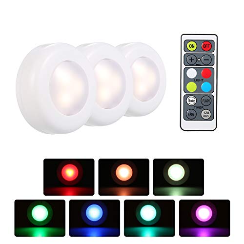 LED RGB Debajo de la lámpara del gabinete Luz del Disco 3 Paquete con Control Remoto Brillo Regulable Regulable Tiempo Disponible 16 Colores Cambio automático/Destello/desvanecimiento 3 Modos de