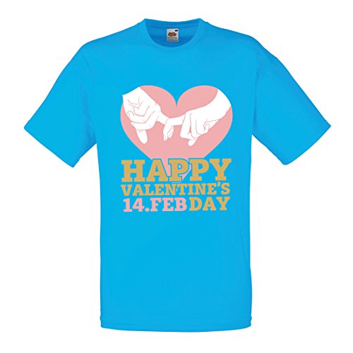 lepni.me Camisetas Hombre ¡Feliz día de San Valentín Corazones! 14 de febrero Impresionante Regalo de Amor de San Valentín (Medium Azul Multicolor)