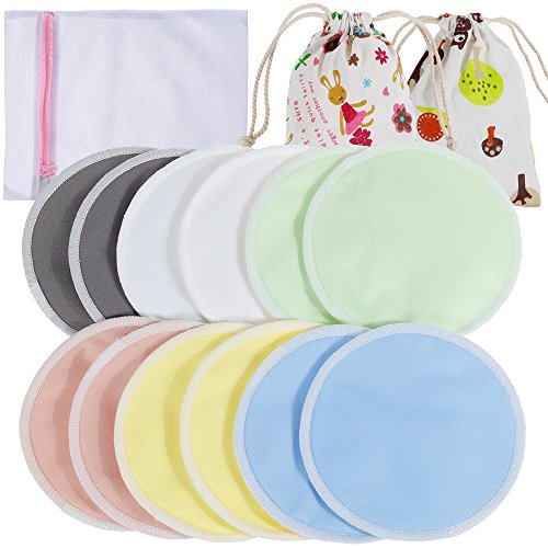 Lictin Almohadillas de Lactancia-12 Piezas Bambú Orgánicos Almohadillas de Lactancia Reutilizable 12cm Súper Suaves y Absorbentes Discos de Lactancia con Bolsa de Lavandería y de Organizadores