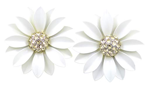 Lizzyoftheflowers - Pendientes de margarita blanca con cristal, diseño retro de los años 50, 60 y 70 Lizzyoftheflowers - Pendientes de margarita blanca con cristal, diseño retro de los años 50, 60 y 70