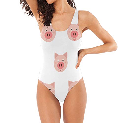 LKZNT - Traje de baño de una pieza para mujer, diseño de cerdos con cara aislada sobre fondo blanco M M