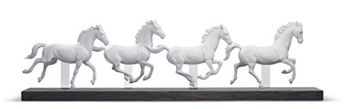 LLADRÓ Figura Caballos Grupo Galope. Blanco. Figura Caballos de Porcelana.