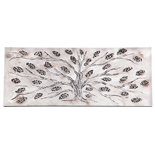 Lohoart L-1234 - Cuadro Artesanal en Lienzo Pintado a Mano, decoración hogar Cuadro Pared, Color Blanco y Plata, Medidas: 150 X 60 cm Lohoart L-1234 - Cuadro Artesanal en Lienzo Pintado a Mano, decoración hogar Cuadro Pared, Color Blanco y Plata, Medidas: 150 X 60 cm
