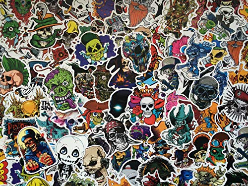 Lote de Pegatinas Calavera, Surtido Stickers Cabeza de la Muerte, cráneo, Sangre, Esqueleto, Zombi, Horror, Miedo, Negro, Punk, Roca, Etiquetas, Skull, Vinilo Mate, Skate, Graffiti (50)