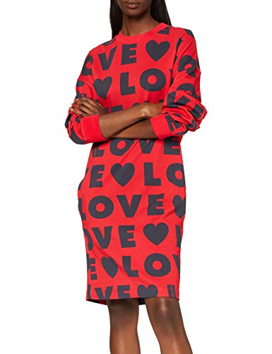 Love Moschino Long Sleeve_Allover Love & Hearts Print Vestido, (Logo W/Red 0031), 38 (Talla del Fabricante: 40) para Mujer