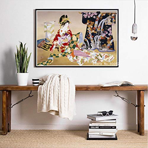 lubenwei Carteles e Impresiones de Mujer Geisha Japonesa, Lienzo artístico, Pintura, Cuadros de Pared para la decoración del hogar de la Sala de Estar 40x60cm Sin Marco AW-1395