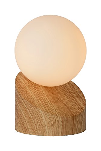 Lucide 45561/01/72 - Lámpara de mesa, metal/cristal/PVC, 5 W, madera clara/opalina