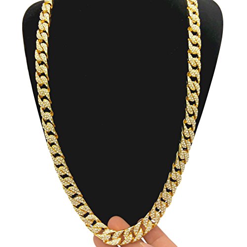 Luoem - Collar unisex para mujer y hombre de hip hop, moda, accesorio para joyas de oro cubano con colgante de cadena con brillantes de cristal