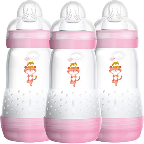MAM Easy Start - Botella anti-cólico esterilizante, flujo medio (los diseños pueden variar) - 260 ml (paquete de 3), rosa