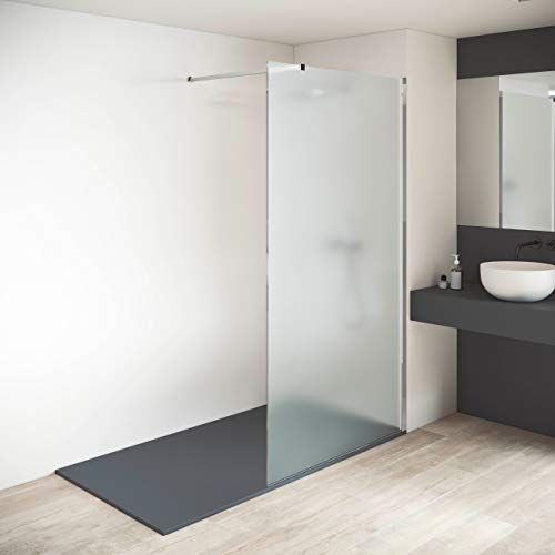 Mampara de ducha fija - Panel fijo - Grosor Vidrio MATE Templado 8mm - Altura 200 cm - Perfil Aluminio Cromo (Medida 90 CMS)