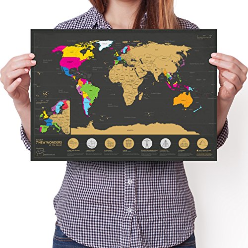Mapa para rascar de las Siete Maravillas del Mundo – A3 Diario de Viaje – Póster personalizado de seguimiento de viajes – Reviva y comparta sus aventuras (Negro | 29,7 x 42 cm)