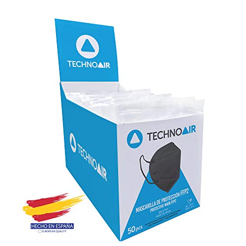 Mascarillas FFP2 de 5 capas en cajas de 10 uds color negro, Homologada tipo III, fabricadas en España CE 2797 - Technoair