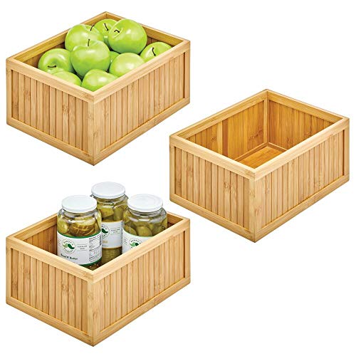 mDesign Cajas organizadoras para la cocina – Cajón organizador de bambú ecológico – Versátil caja de madera con compartimentos para guardar alimentos, latas, etc. – Juego de 3 – color natural