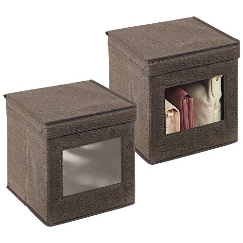 mDesign Juego de 2 cajas de almacenamiento – Organizador apilable pequeño y de fibra sintética con tapa y ventana de visualización – Cajas para ropa cuadradas para el dormitorio – marrón oscuro mDesign Juego de 2 cajas de almacenamiento – Organizador apilable pequeño y de fibra sintética con tapa y ventana de visualización – Cajas para ropa cuadradas para el dormitorio – marrón oscuro