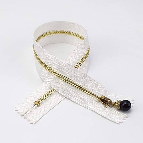 Meetee 3# - Cremalleras de metal cerradas (20/30 cm, dientes dorados, cierre de cremallera largo, para bolsas de coser, chaqueta, falda, accesorio de ropa (color: blanco y negro, tamaño: 20 cm)
