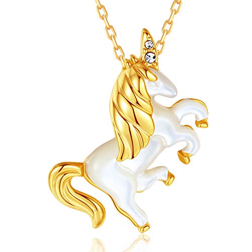 MEGACHIC Collar para Mujer Unicornio Oro con Nácar Cristales de Swarovski