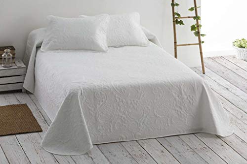 Mercatienda.es Colcha Blanca de Verano Reversible Bergen en Varios tamaños, 220 gr/m2 (Relleno Ligero 80gr/m2) excepcional relación Calidad Precio. (para 150cm-(250 x 260cm))