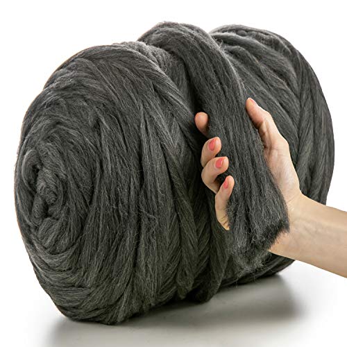MeriWoolArt - Lana de merino 100 % para punto y ganchillo con hilo de 4-5 cm de grosor, lana de merino gruesa para bufanda, manta y cojín XXL, Color gris oscuro., 4,5Kg Rolle