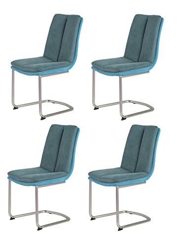 Meubletmoi Dolce - Juego de 4 sillas azules y turquesa y patas cromadas, muy cómodas y muy suaves, diseño contemporáneo, color azul y turquesa
