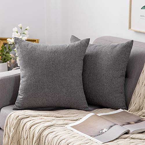 MIULEE 2 Piezas Fundas de Cojines Almohada Caso de la Cubierta del Amortiguador Decorativo Compuesto de Lino de Imitación con Poliéster Duradero Decoración para Sofá Cama 50x50cm Gris Oscuro