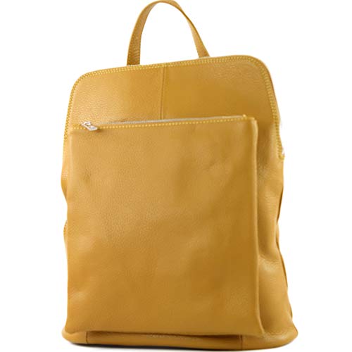 modamoda de - señoras italianas mochila bolsa de cuero T141 3en1, Color:amarillo mostaza
