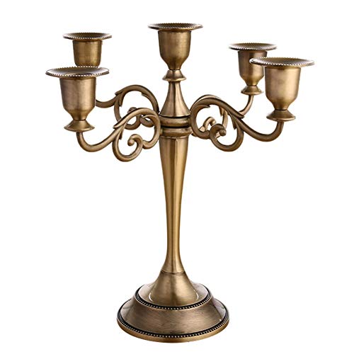 MoGist Candelabro de 5 brazos, bronce, 27 cm de alto, portavelas de metal, para boda, candelabro, cena, decoración