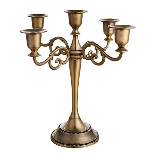 MoGist Candelabro de 5 brazos, bronce, 27 cm de alto, portavelas de metal, para boda, candelabro, cena, decoración MoGist Candelabro de 5 brazos, bronce, 27 cm de alto, portavelas de metal, para boda, candelabro, cena, decoración