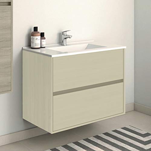 Mueble de baño Suspendido con Lavabo de Porcelana - con 2 Cajones - El Mueble va MONTADO - Modelo SADO (60cms, Taiga) Mueble de baño Suspendido con Lavabo de Porcelana - con 2 Cajones - El Mueble va MONTADO - Modelo SADO (60cms, Taiga)