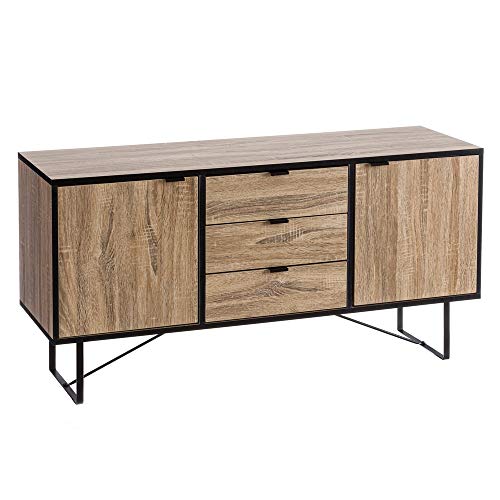 Mueble TV Industrial de Madera y Metal Natural con 3 cajones y 2 Puertas de 60x39x120 cm - LOLAhome Mueble TV Industrial de Madera y Metal Natural con 3 cajones y 2 Puertas de 60x39x120 cm - LOLAhome