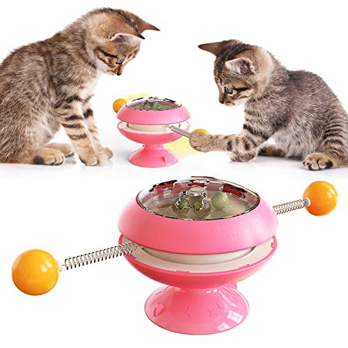 N\A Juguete para Gatos Mejorado, Juguete Interactivo para Mascotas, Molino De Viento Giratorio, Juguete Interactivo para Mascotas con Bola De Menta Y Palo para Gatos (Pink)